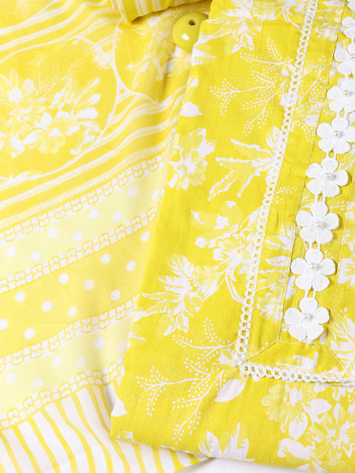 Printed Cotton Blend Unstitched Suit With Dupatta