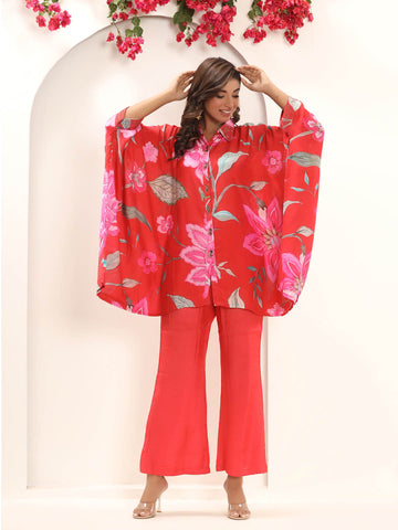 Floral Printed Muslin Kaftan Kurti With Pants