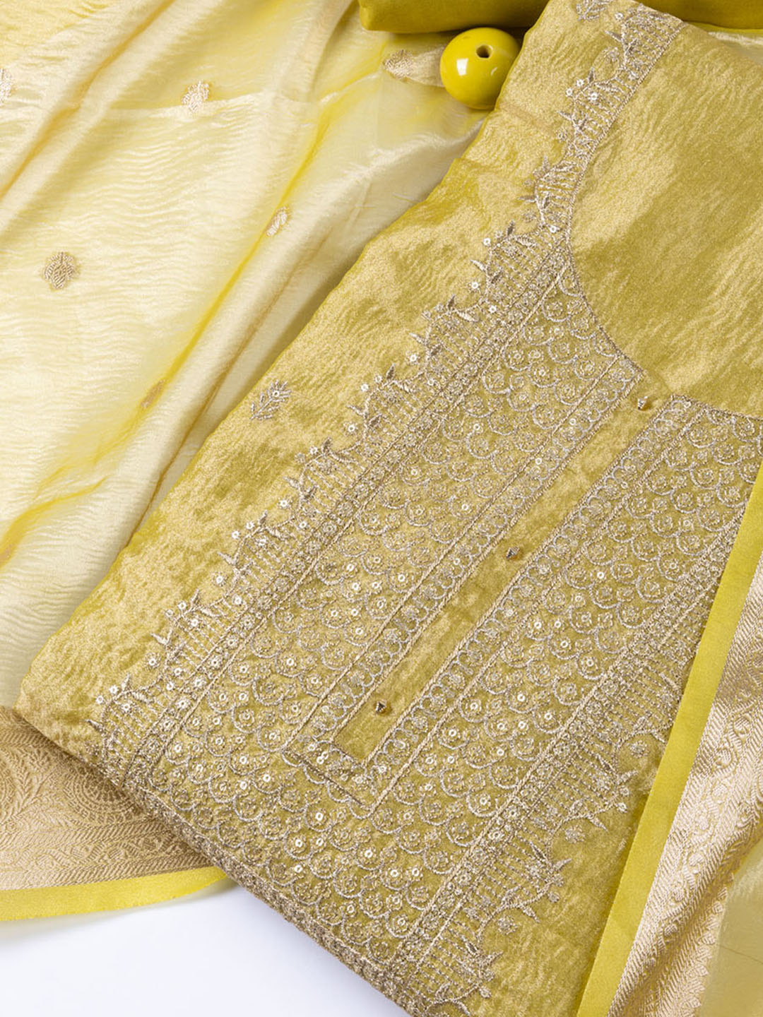 Neck Embroidered Tissue Unstitched Suit Piece With Dupatta