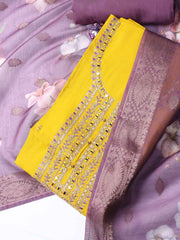 Neck Embroidery Chanderi Unstitched Suit With Dupatta