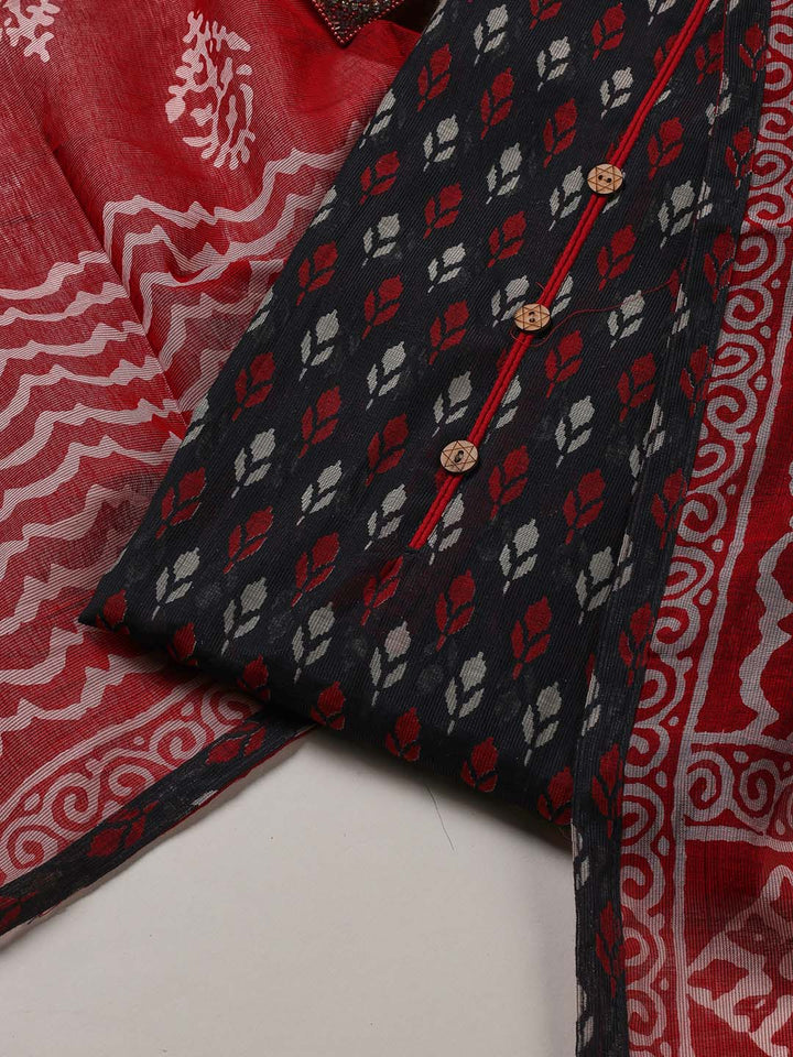Printed Cotton Blend Unstitched Suit With Dupatta