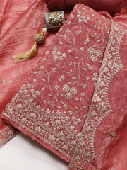 Embroidered OrganzaUnstitched Suit Piece With Dupatta