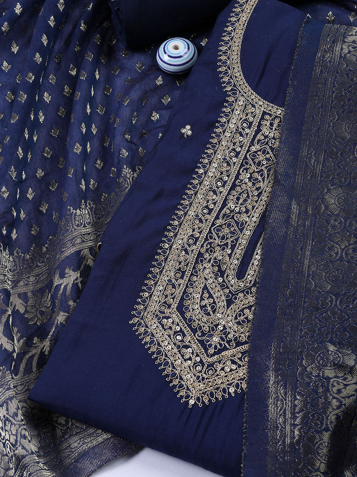 Neck Embroidered Chanderi Unstitched Suit With Dupatta