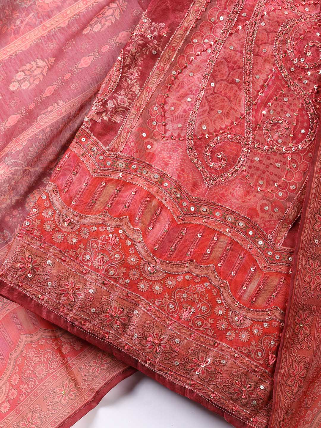 Embroidered Chanderi Unstitched Suit With Dupatta
