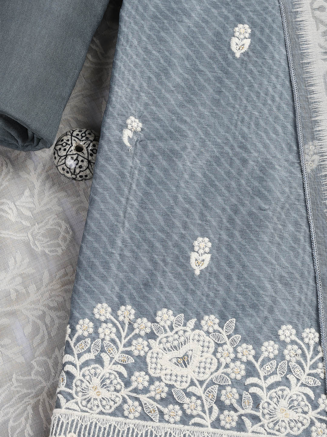Embroidered Chanderi Unstitched Suit Piece With Dupatta
