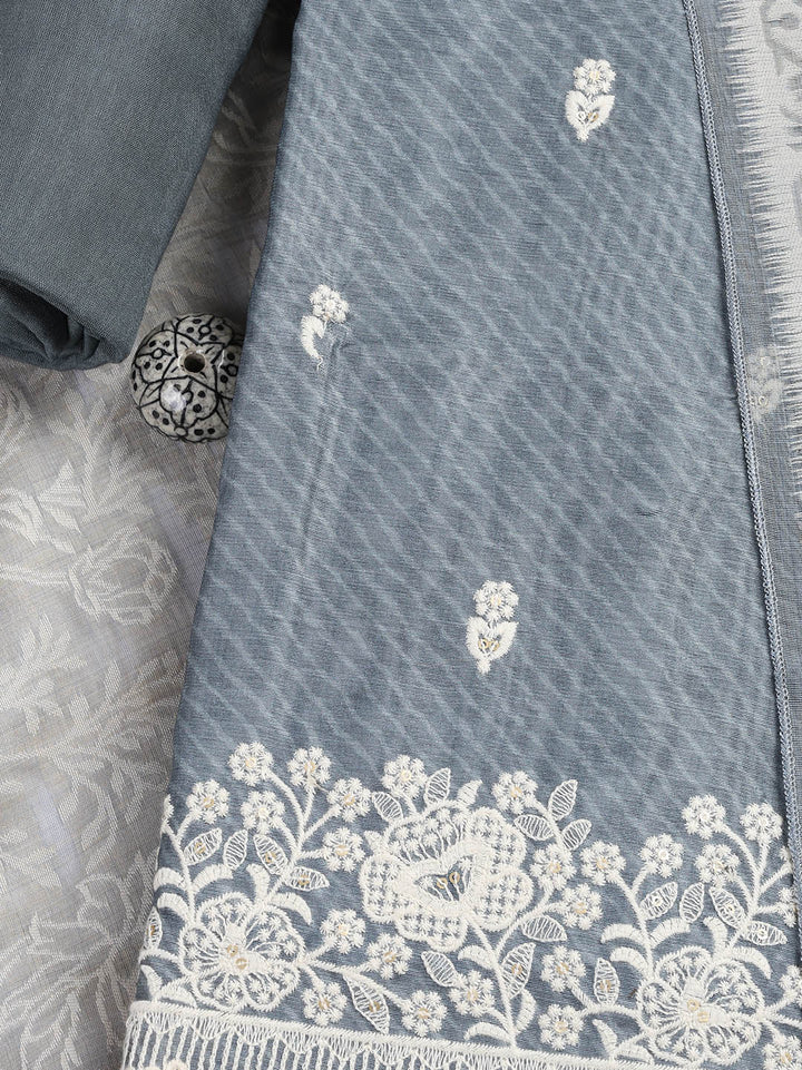 Embroidered Chanderi Unstitched Suit Piece With Dupatta