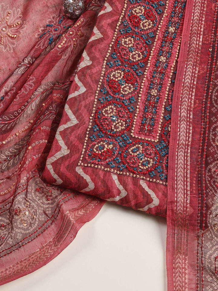 Yoke Embroidery Chanderi Unstitched Suit Piece With Dupatta