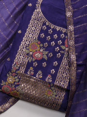 Neck Embroidered Chanderi Unstitched Suit Piece With Dupatta