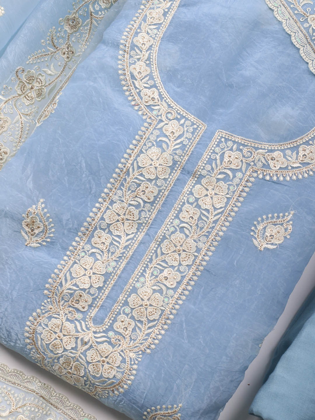 Neck Embroidery Organza Unstitched Suit Piece With Dupatta