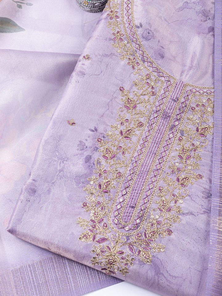 Neck Embroidered Tissue Unstitched Suit With Dupatta