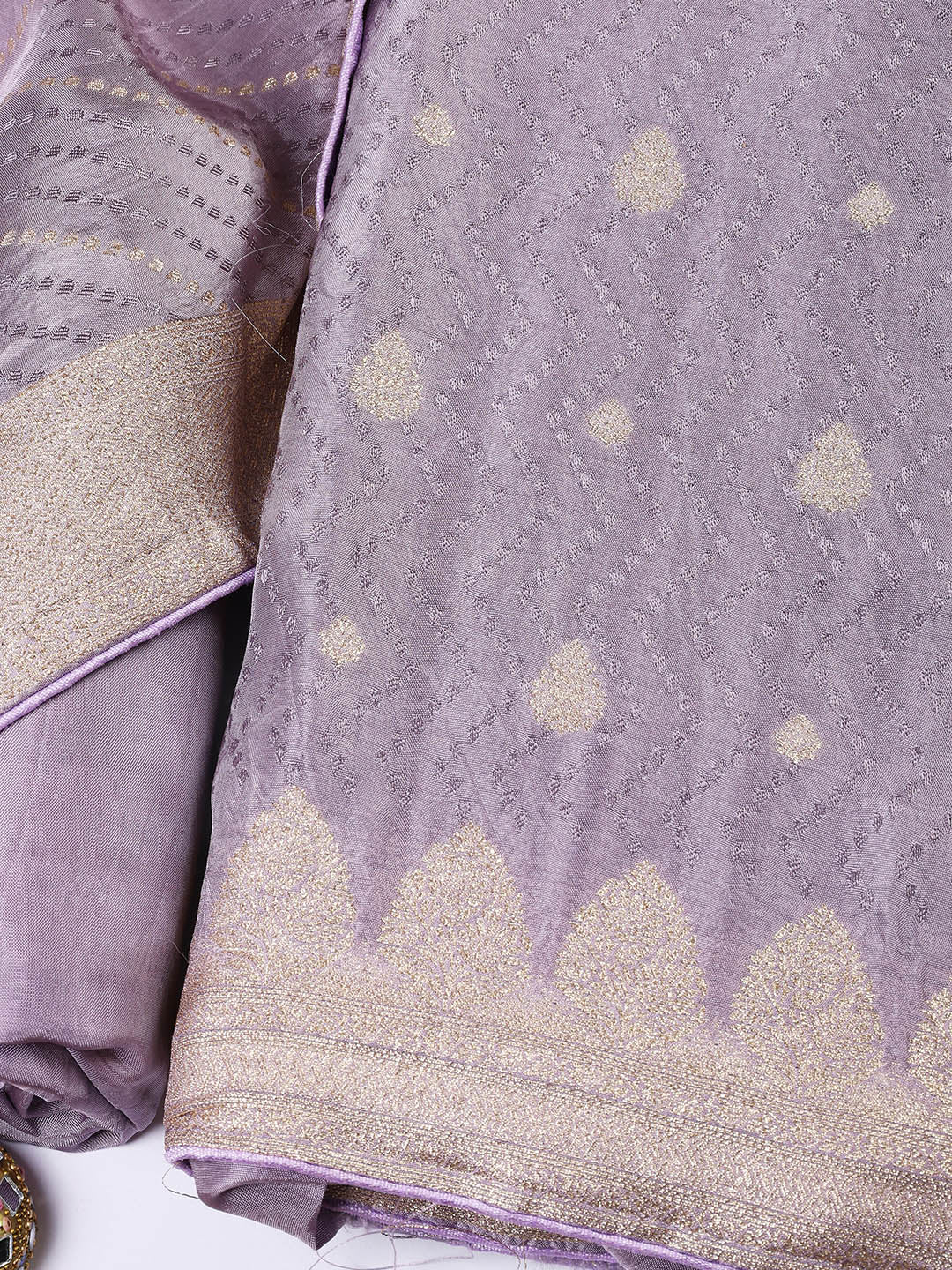 Woven Border Chanderi Unstitched Suit With Dupatta