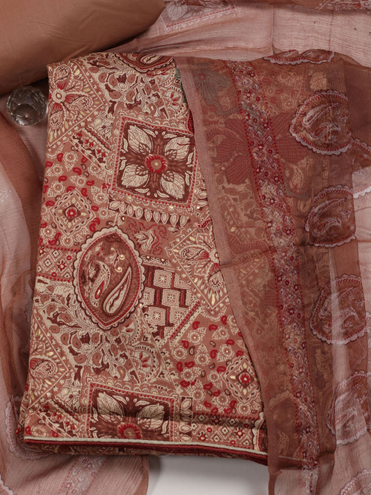 Printed Cotton Blend Unstitched Suit With Dupatta