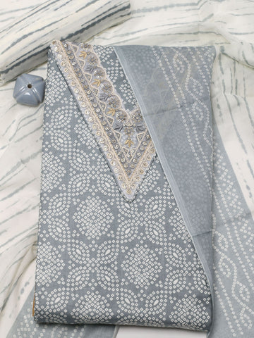 Neck Embroidered Printed Cotton Unstitched Suit Dupatta