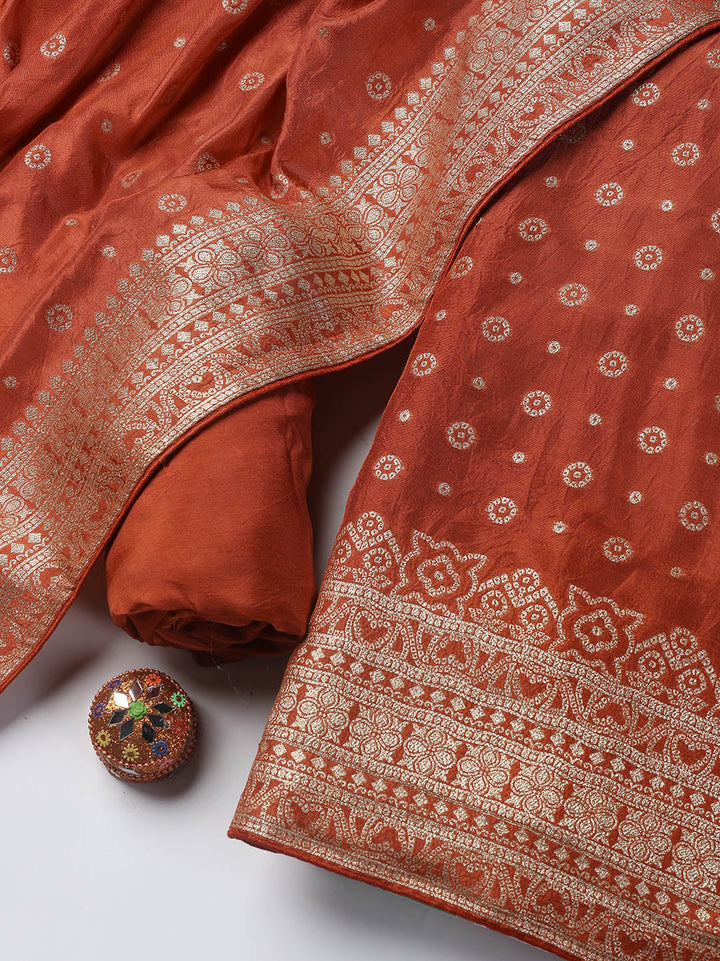 Embroidered Art Silk Unstitched Suit Piece With Dupatta