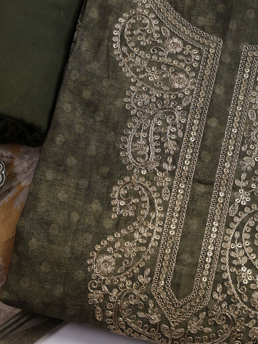 Embroidered Chanderi Unstitched Suit Piece With Dupatta