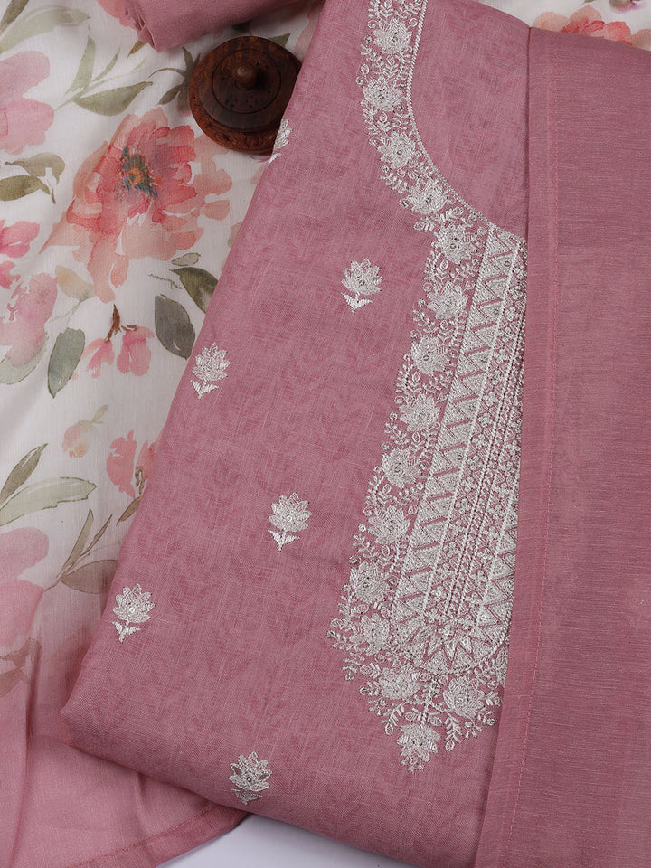 Printed Linen Unstitched Suit Piece With Dupatta