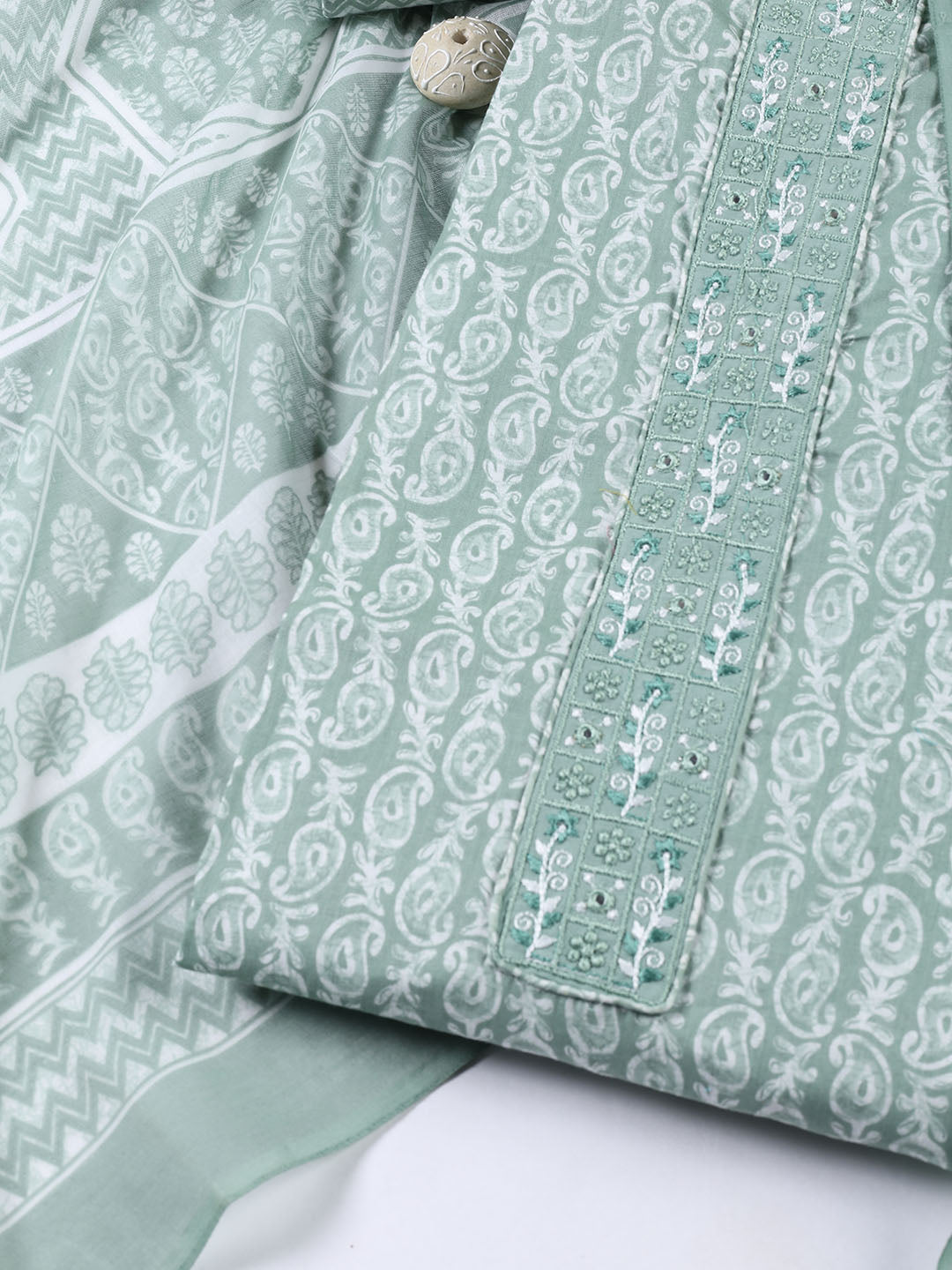 Neck Patti Cotton Blend Unstitched Suit With Dupatta