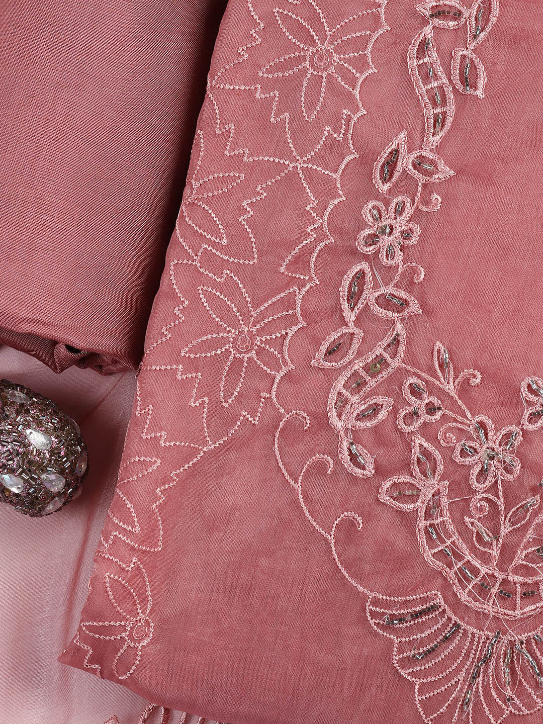 Neck Embroidered Organza Unstitched Suit Piece With Dupatta