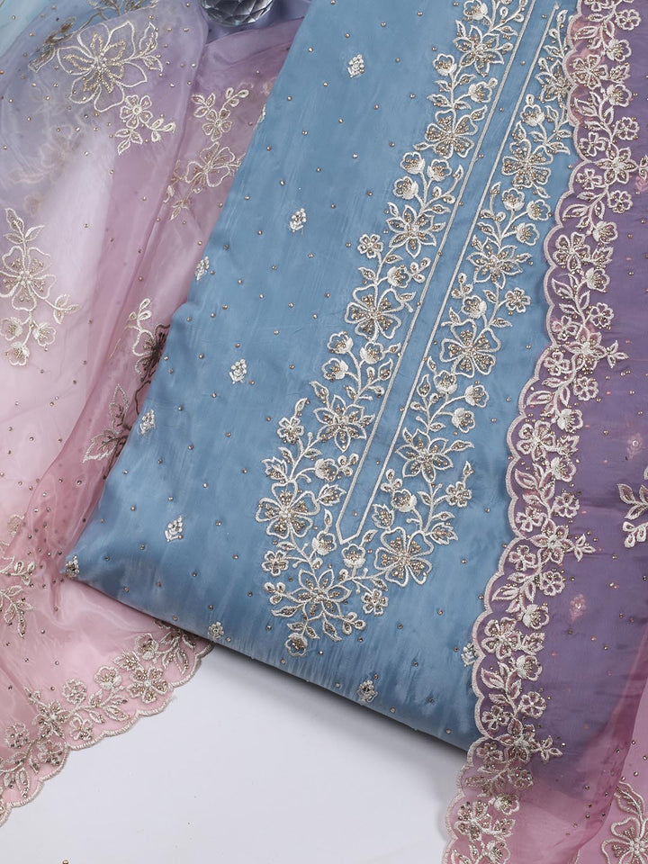 Neck Embroidery Organza Unstitched Suit Piece With Dupatta