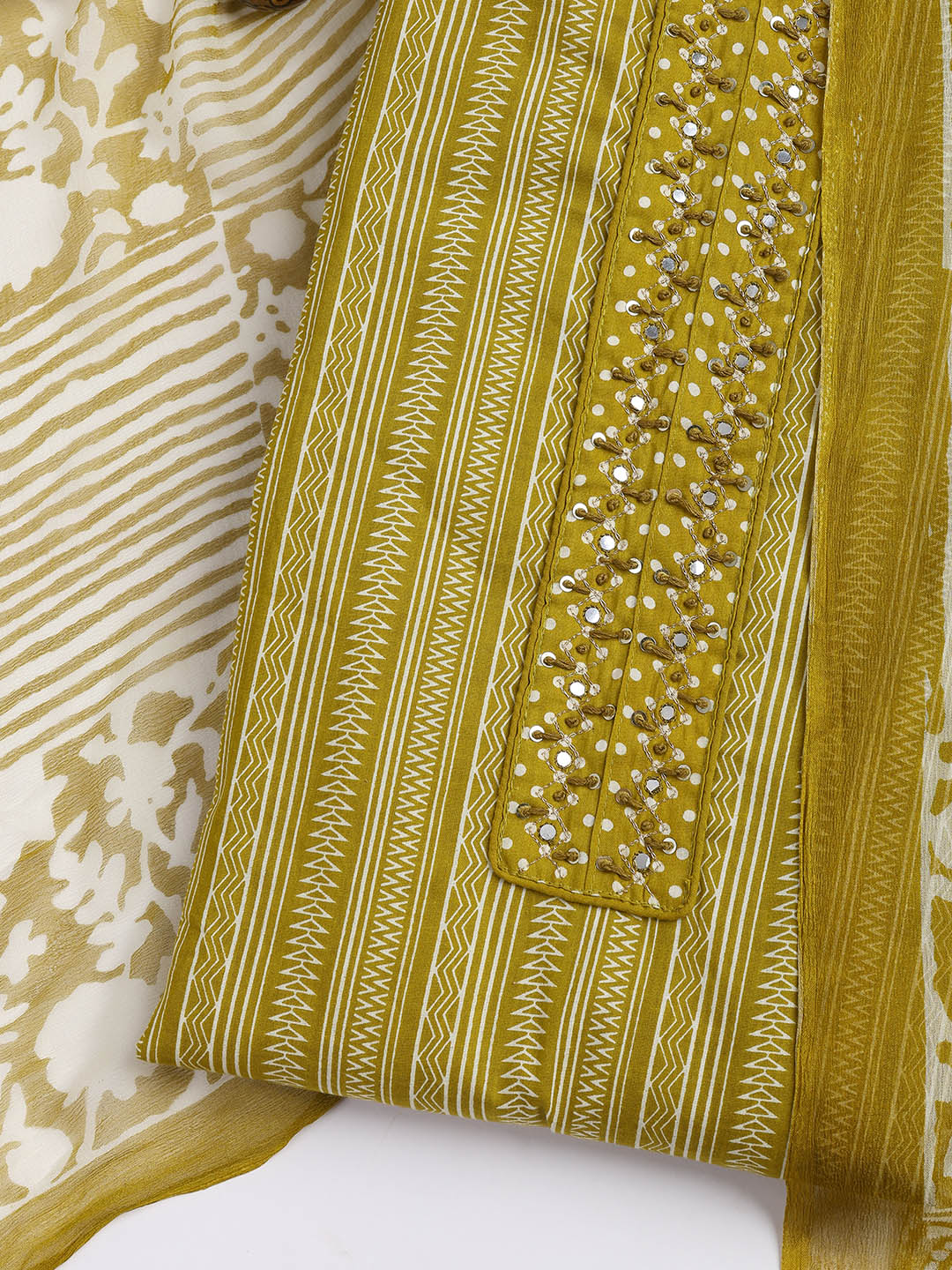 Printed Cotton Blend Unstitched Suit With Dupatta