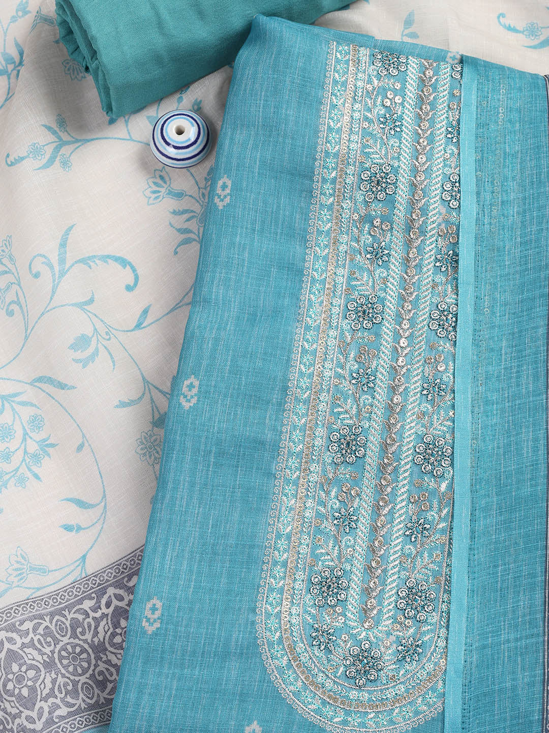 Neck Embroidered Chanderi Unstitched Suit Piece With Dupatta