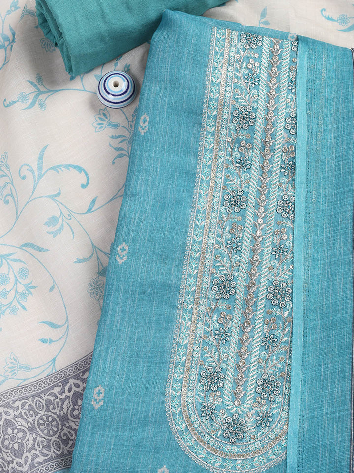 Neck Embroidered Chanderi Unstitched Suit Piece With Dupatta