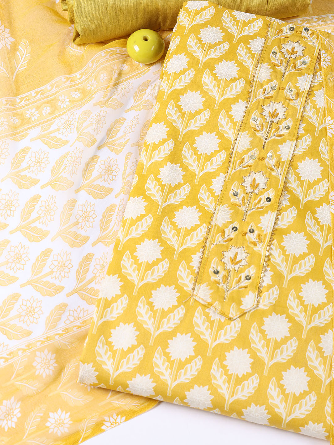 Printed Cotton Blend Unstitched Suit With Dupatta