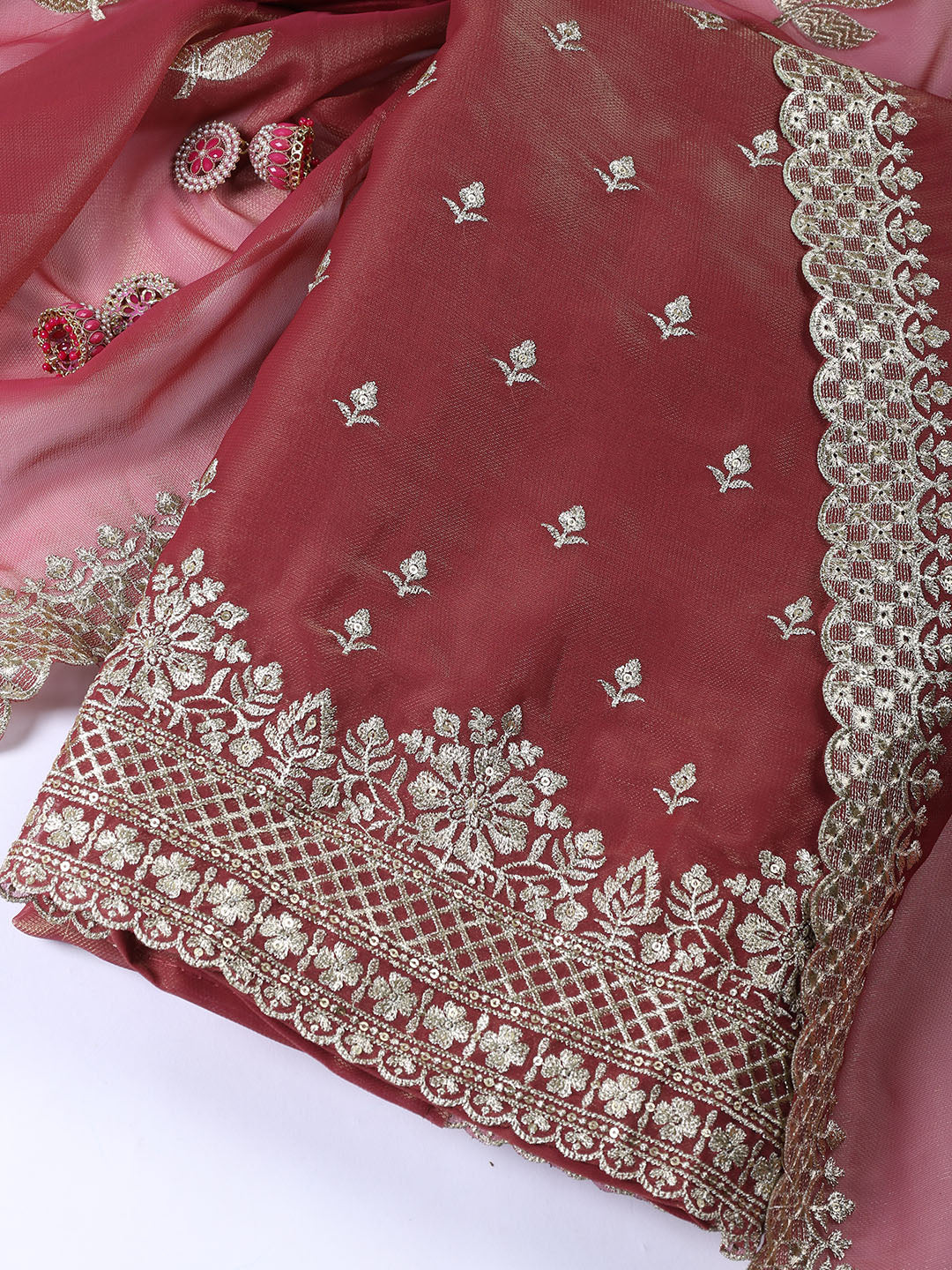 Neck Embroidered Tissue Unstitched Suit With Dupatta
