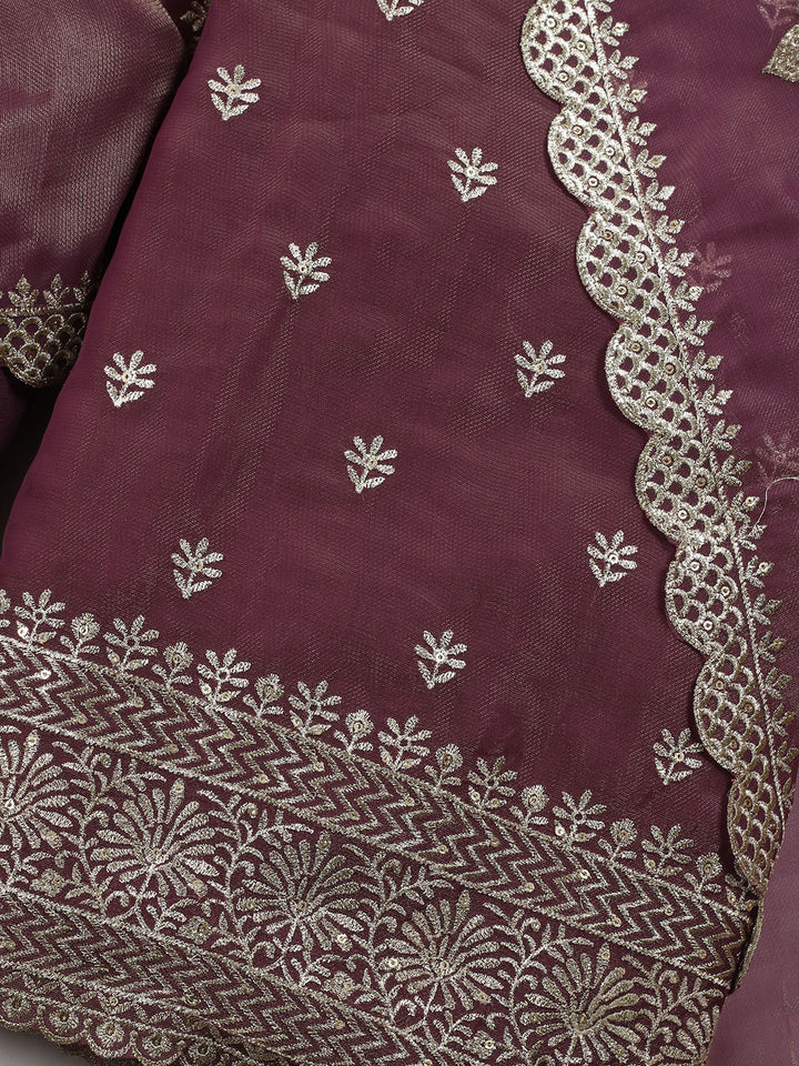 Neck Embroidered Tissue Unstitched Suit With Dupatta