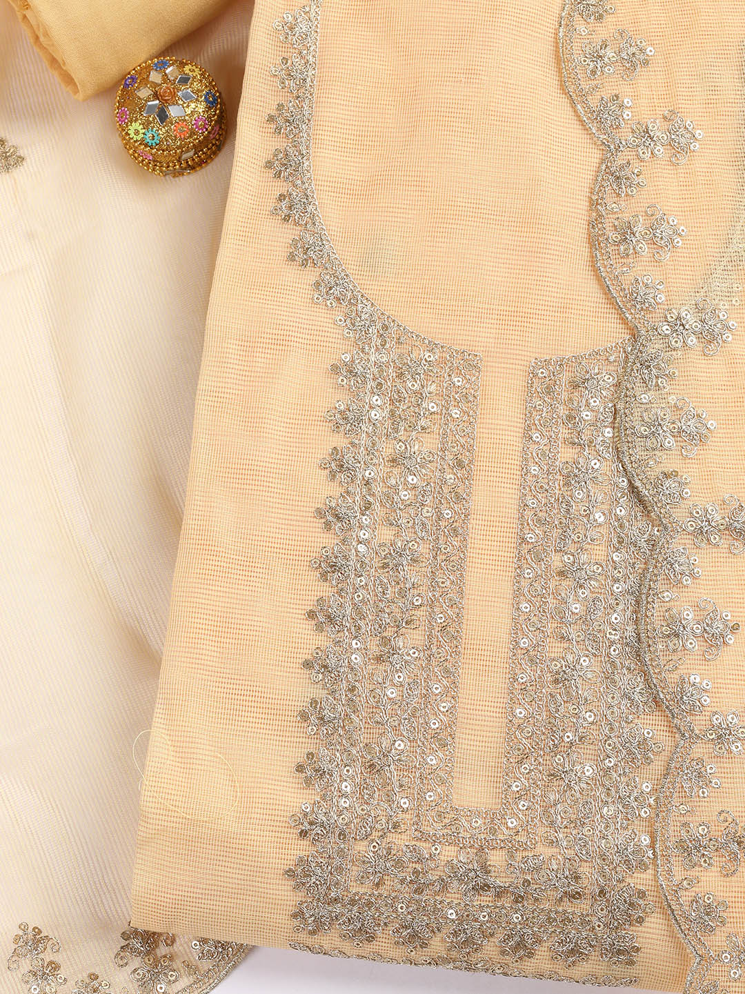 Embroidered Cotton Blend Unstitched Suit Piece With Dupatta