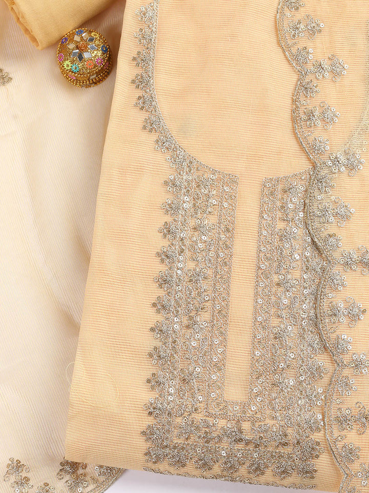 Embroidered Cotton Blend Unstitched Suit Piece With Dupatta