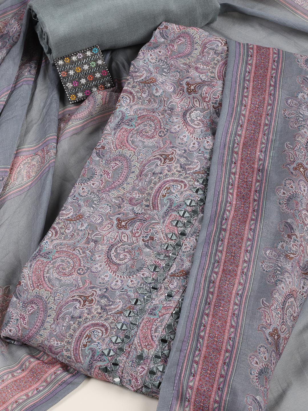 Floral Printed Muslin Unstitched Suit Piece With Dupatta