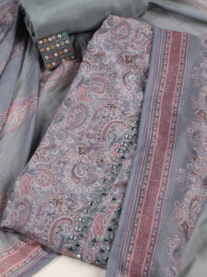 Floral Printed Muslin Unstitched Suit Piece With Dupatta