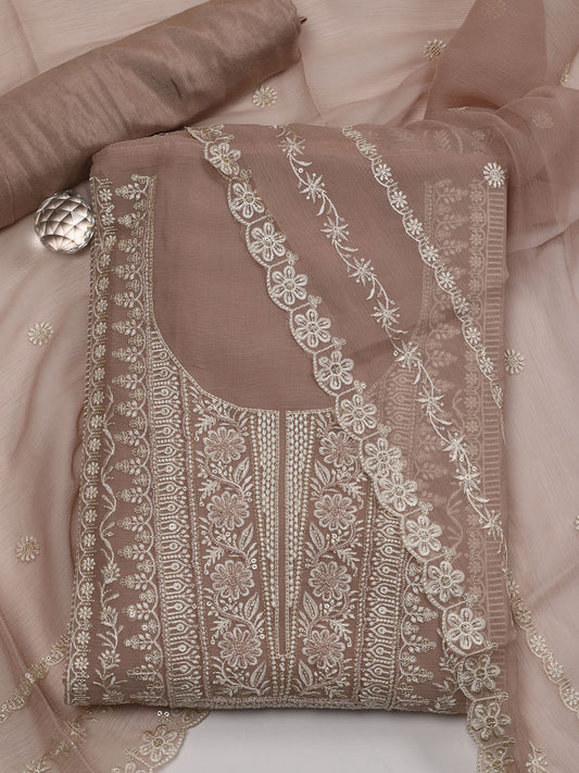 All Over Embroidered Chiffon Unstitched Suit With Dupatta