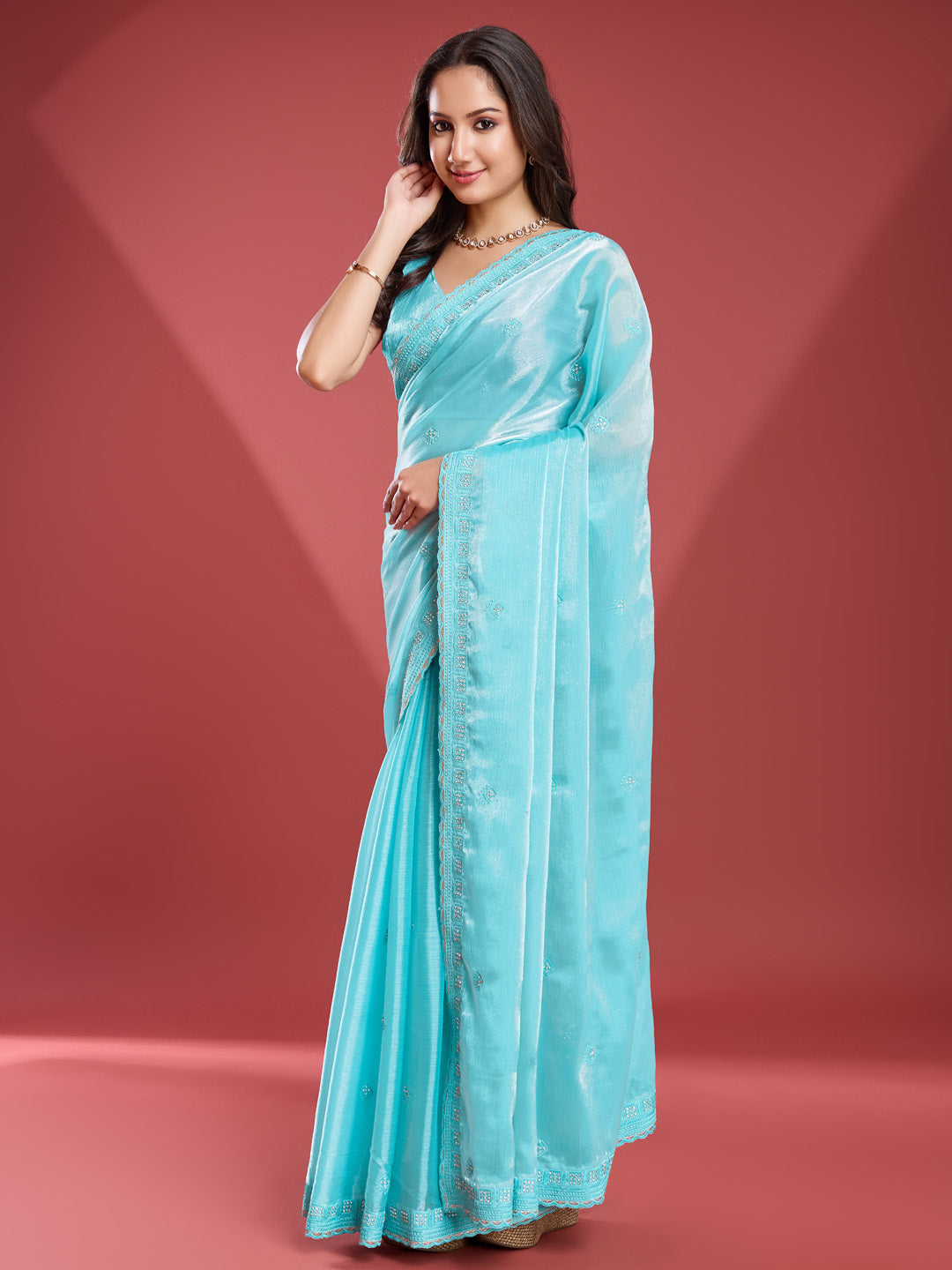 Embroidered Chinon Saree