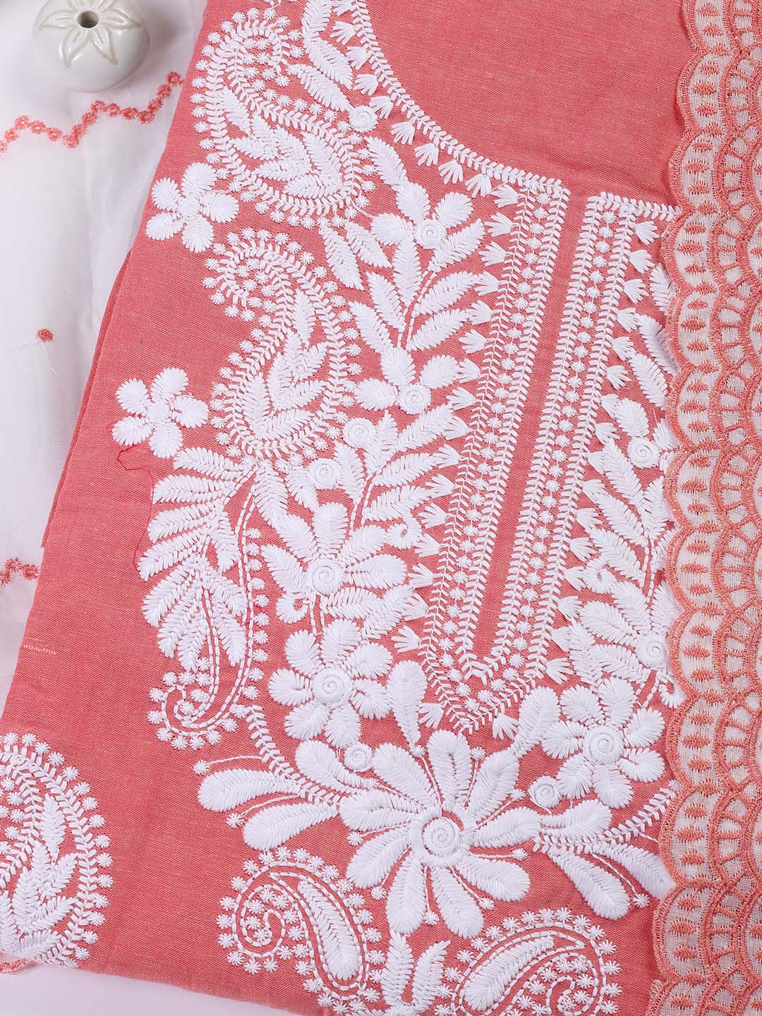 Neck Embroidered Cotton Blend Unstitched Suit With Dupatta