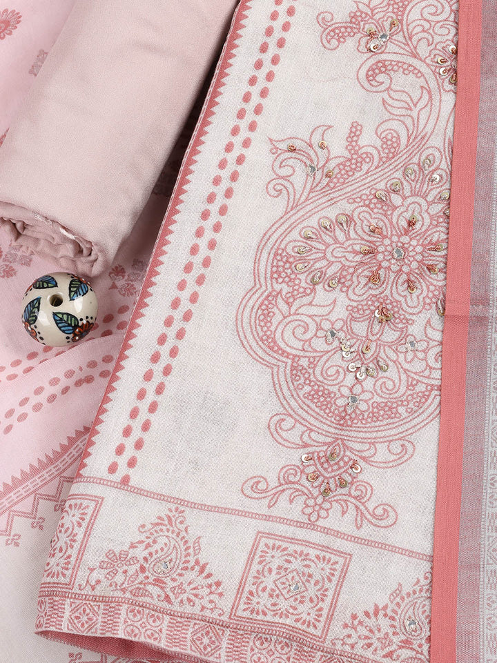 Printed Linen Unstitched Suit With Dupatta
