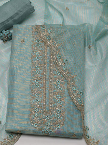 Neck Embroidered Chanderi Unstitched Suit Piece With Dupatta