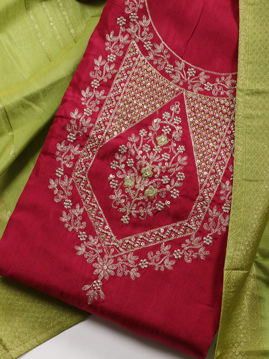 Neck Embroidered Chanderi Unstitched Suit Piece With Dupatta