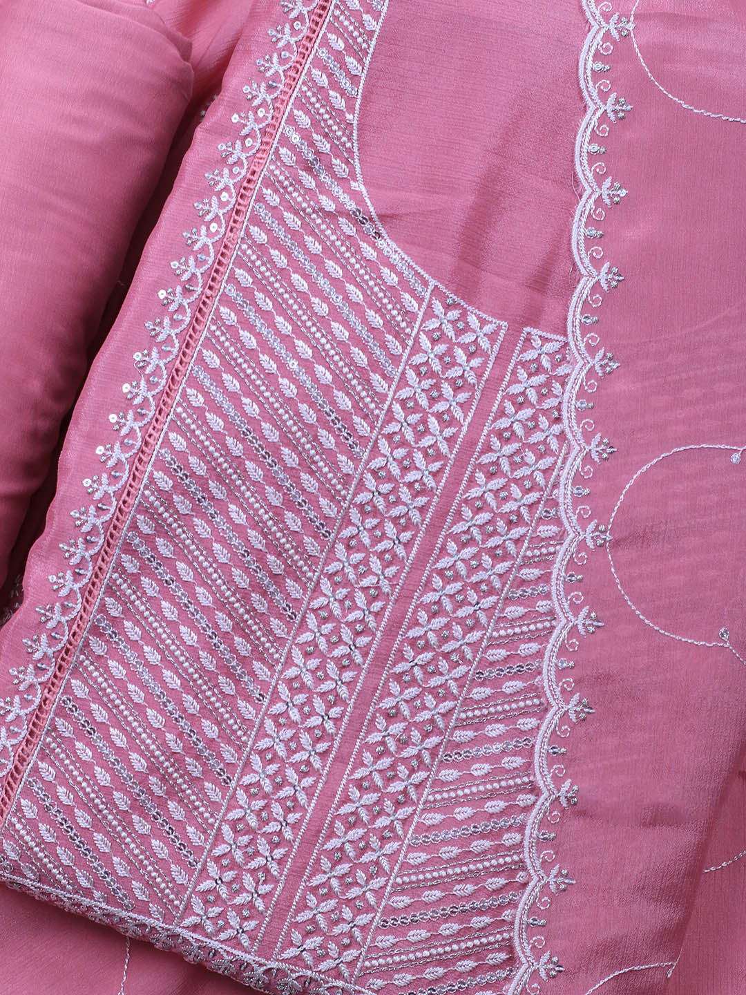 Embroidered Art Silk Unstitched Suit Piece With Dupatta