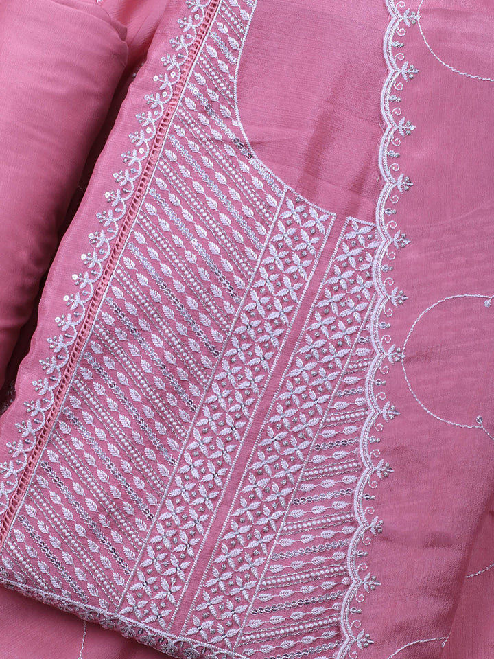 Embroidered Art Silk Unstitched Suit Piece With Dupatta