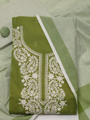 Neck Embroidered Cotton Unstitched Suit Piece With Dupatta