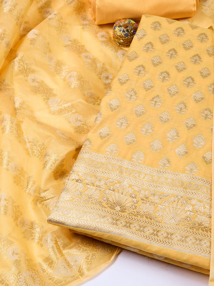 Woven Chanderi Unstitched Suit With Dupatta
