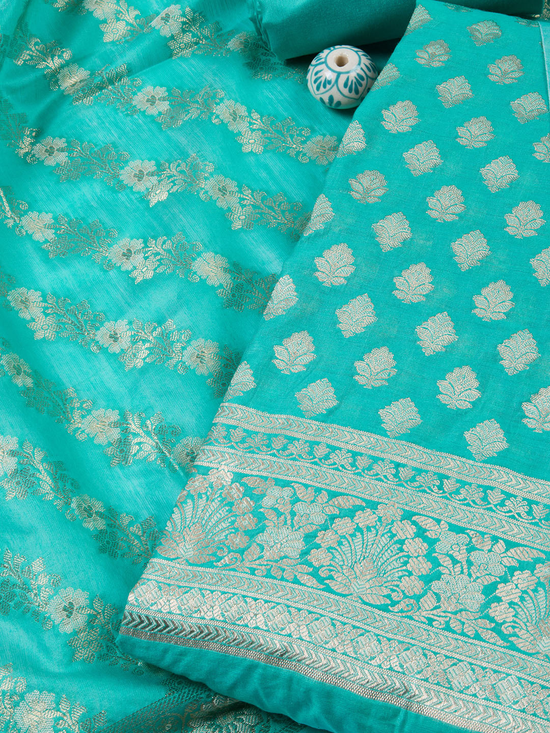 Woven Chanderi Unstitched Suit With Dupatta