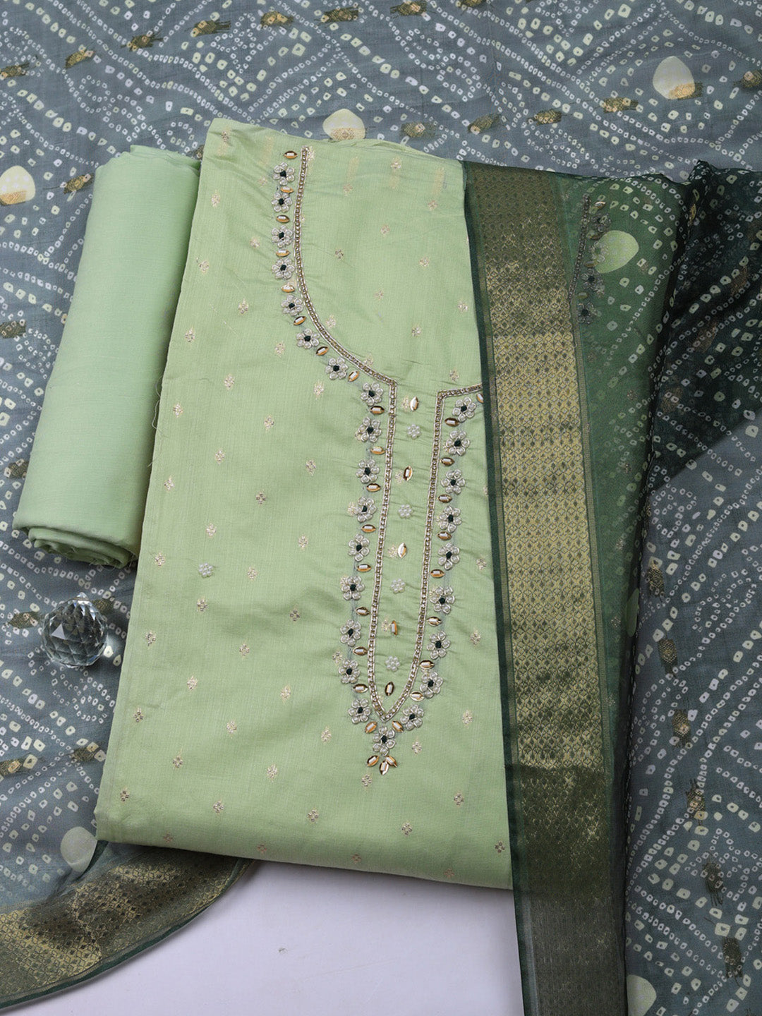 Embroidered Cotton Unstitched Suit With Pant &amp; Dupatta