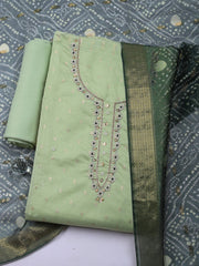 Embroidered Cotton Unstitched Suit With Pant & Dupatta