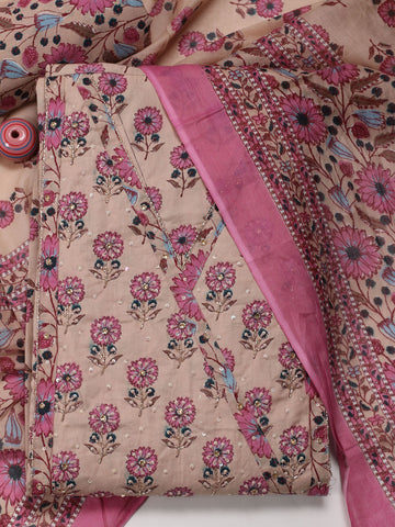 Floral Printed Cotton Unstitched Suit Piece With Dupatta