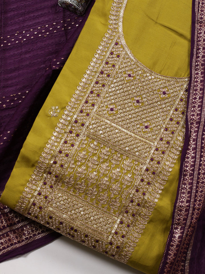 Neck Embroidered Chanderi Unstitched Suit Piece With Dupatta