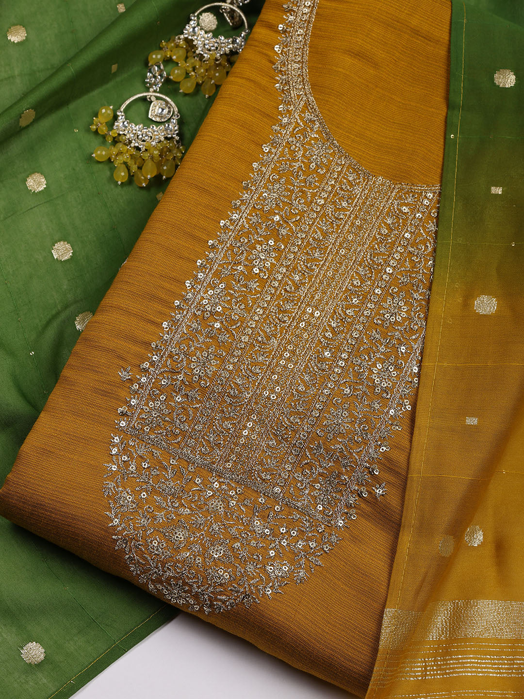 Neck Embroidered Chanderi Unstitched Suit Piece With Dupatta