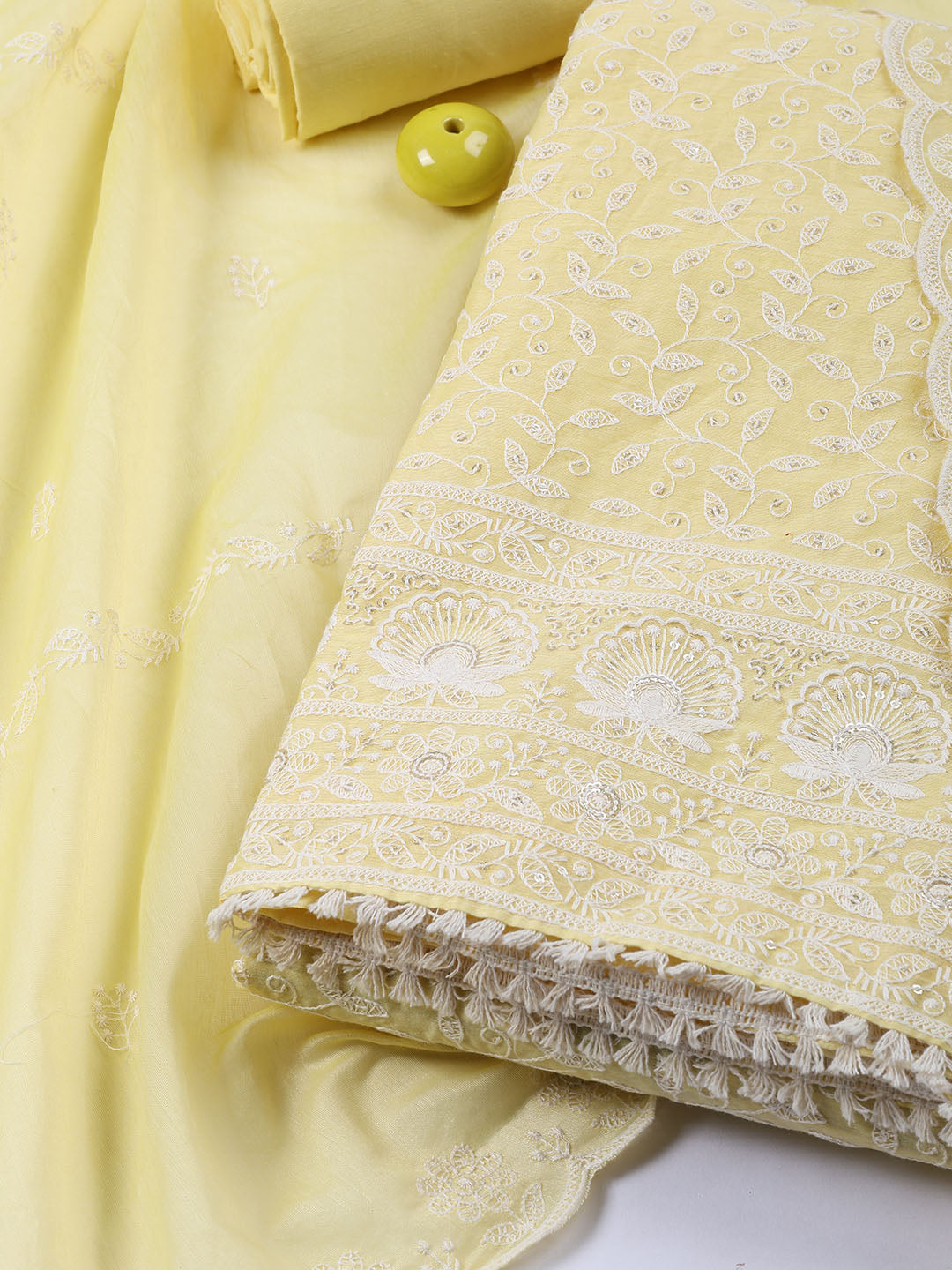 Embroidered Chanderi Unstitched Suit With Dupatta